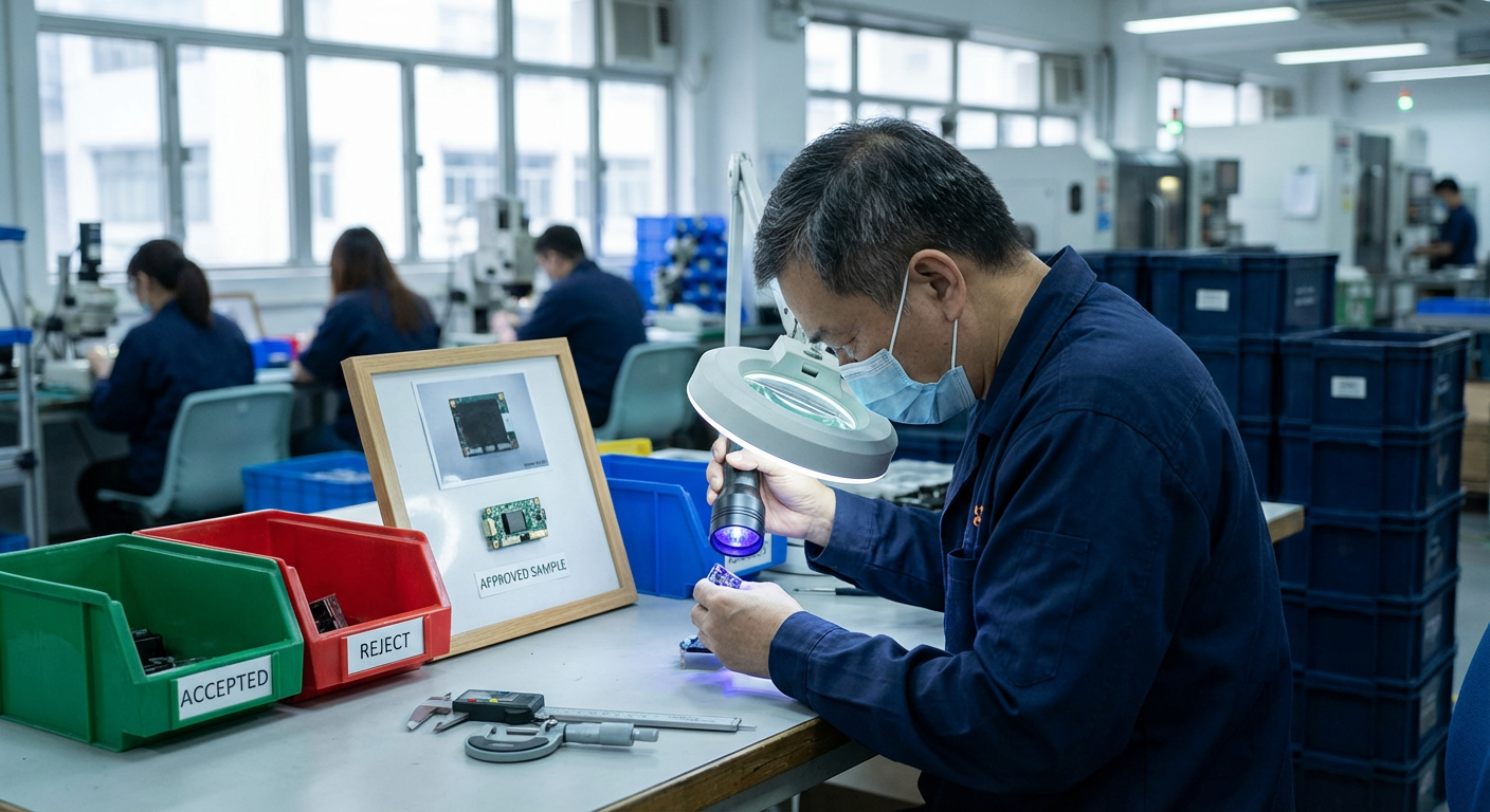 Product with manufacturing defect being inspected