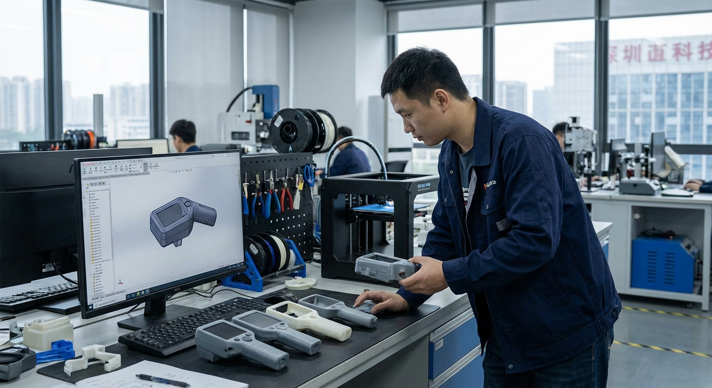 Engineer examining a 3D printed prototype