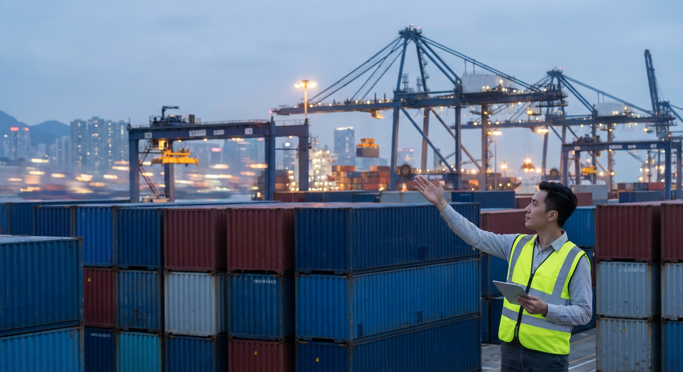 Container ship being loaded with cranes at a busy international port