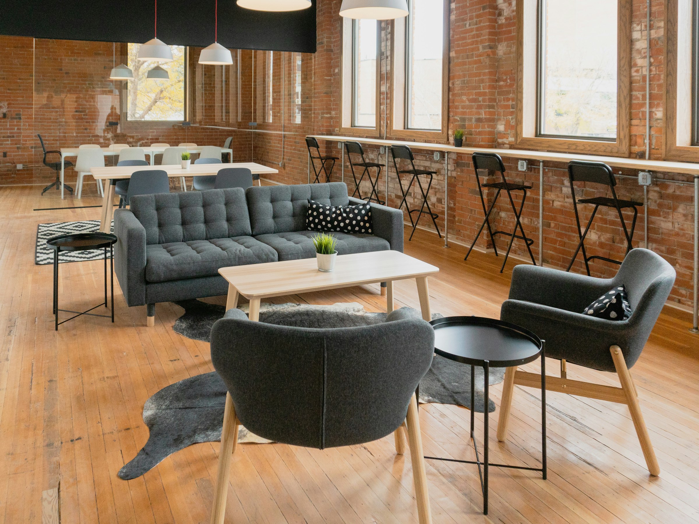 Modern office furniture showroom with sustainable certified wood products