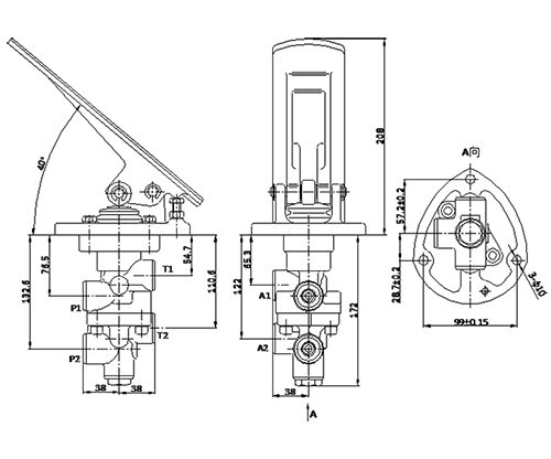 Dimensional diagram of the hydraulic valve