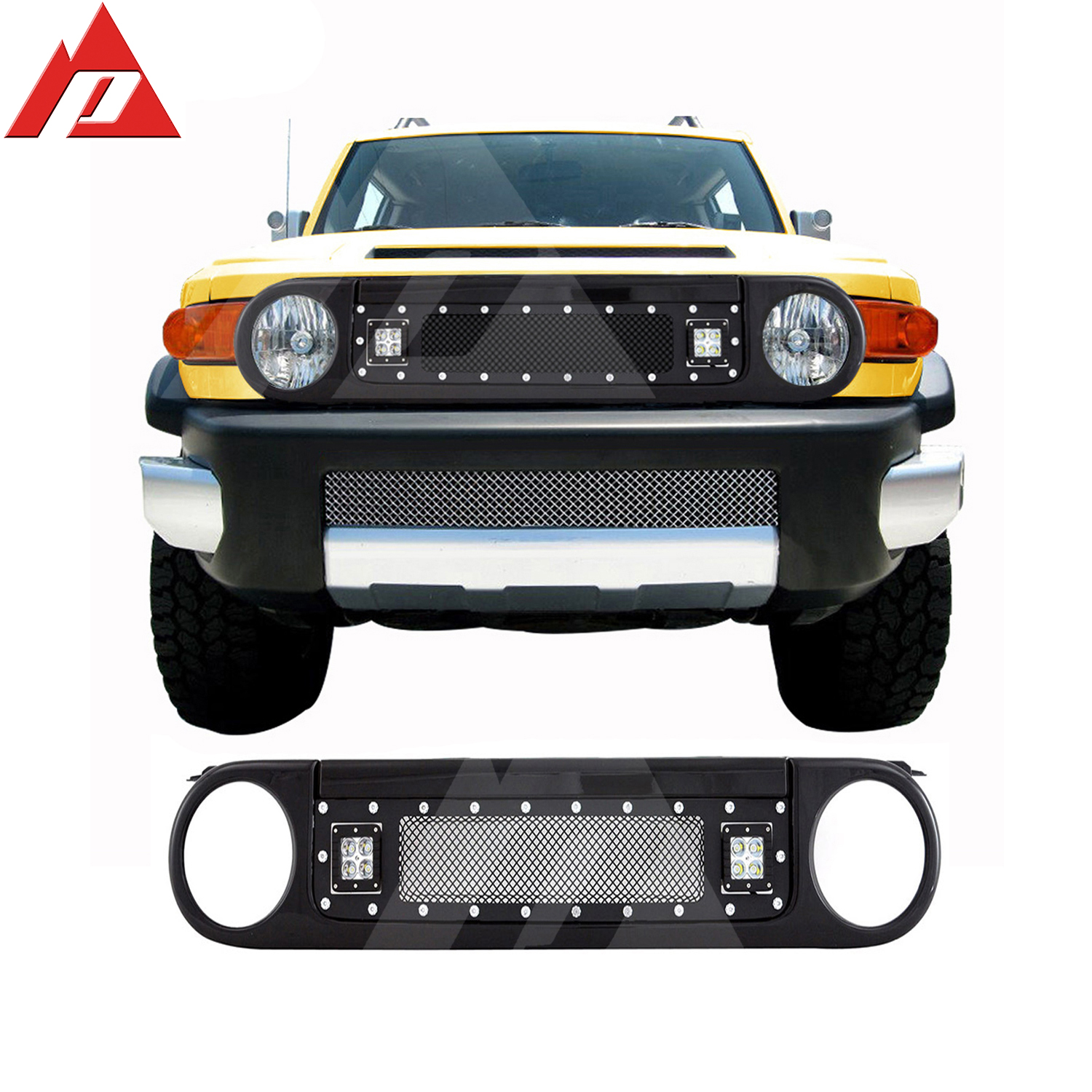 07-14 Toyota FJ Cruiser Evolution Matte Black Stainless Steel Wire Mesh Packaged Grille With Two LED Lights - Image 2