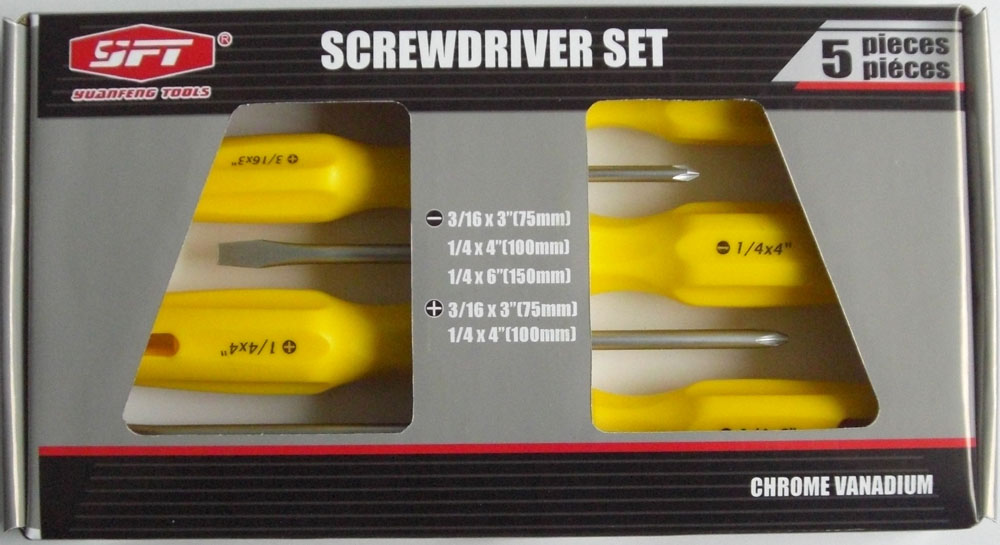 5-Piece Screwdriver Set with Slotted and Phillips Heads