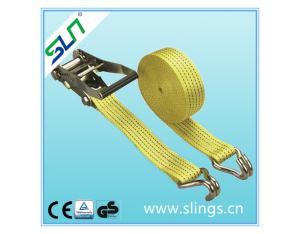 Polyester tie-down strap with metal hooks