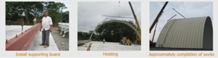Installation process of arched roof sections