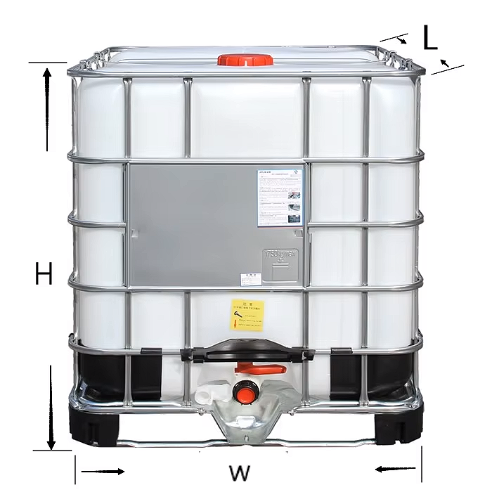 Diagram of 1000L IBC showing height, width, and length dimensions