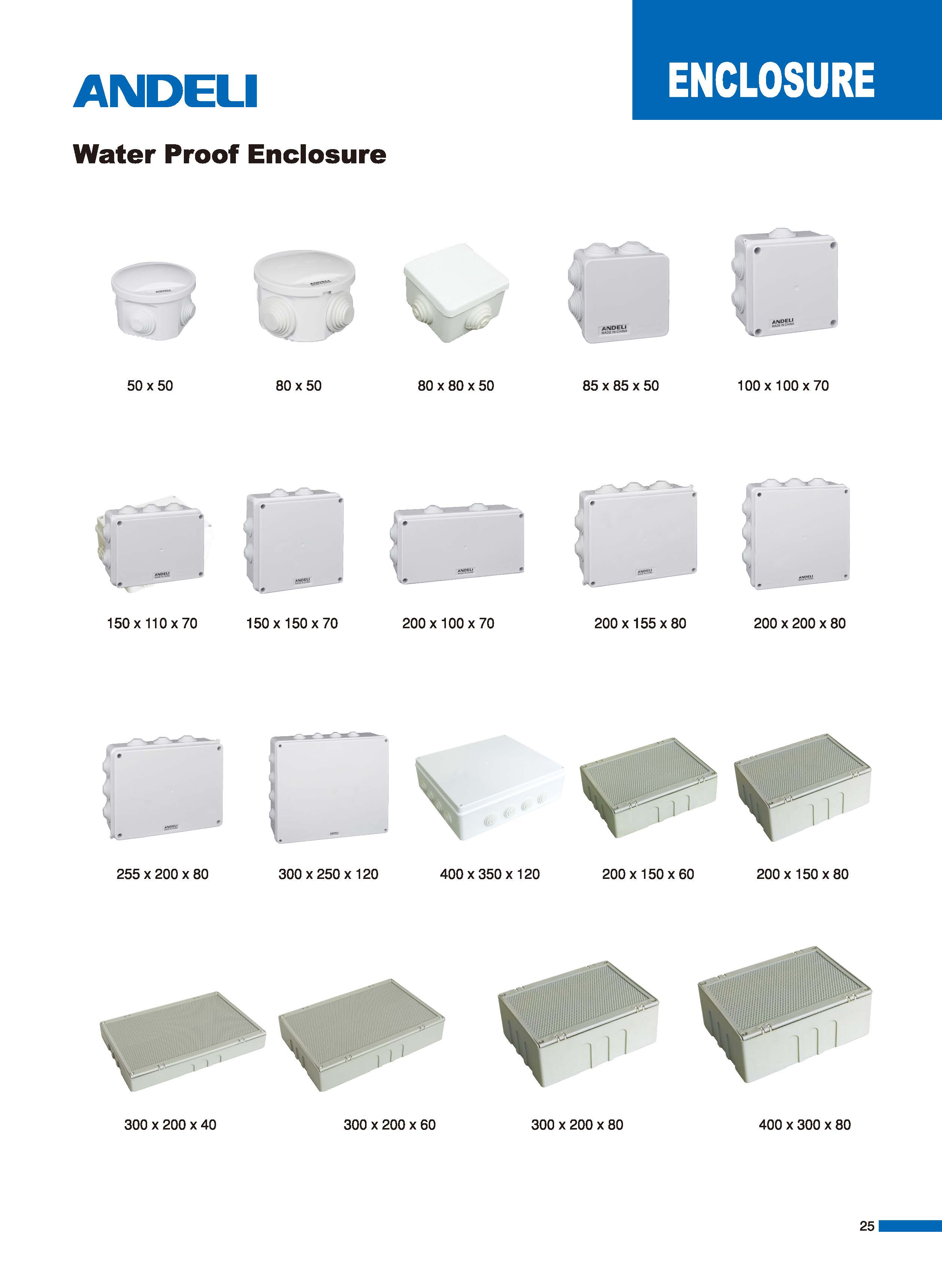 Range of waterproof electrical enclosures in various sizes