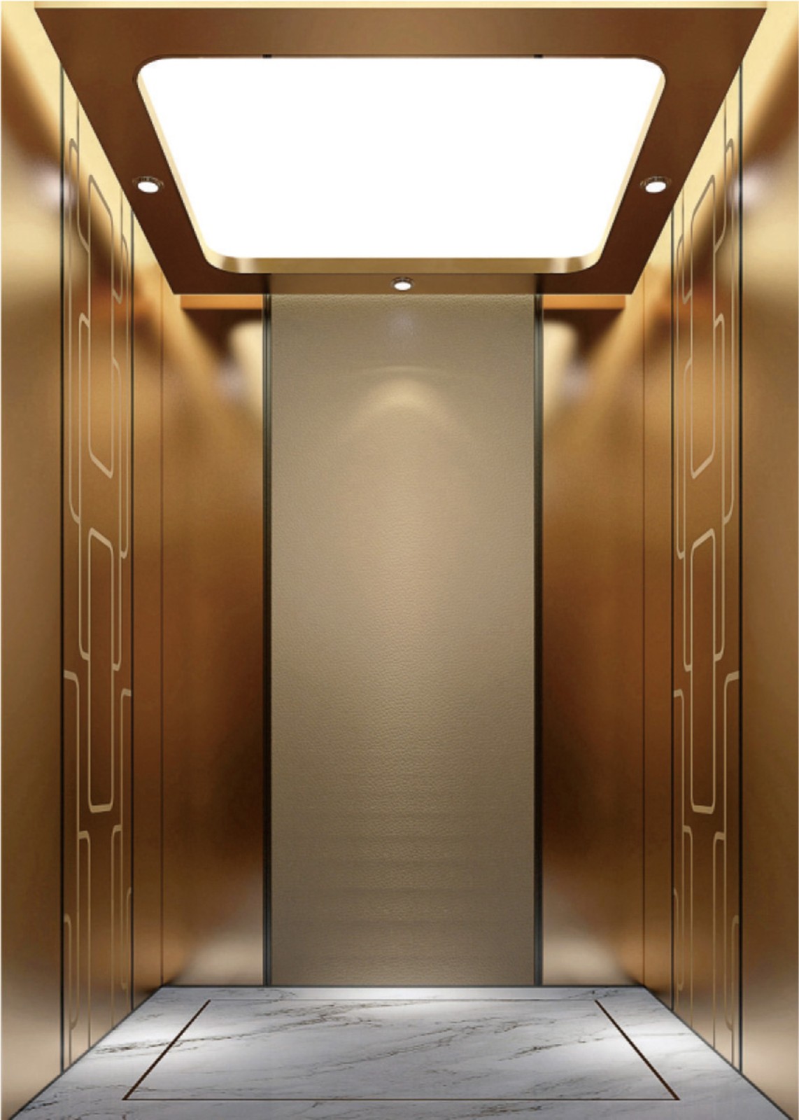 Modern Elevator Cabin with Geometric Gold Walls