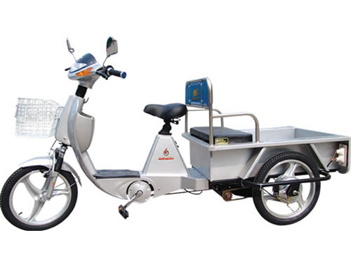 Electric Cargo Tricycle with Front Basket and Rear Cargo Bed