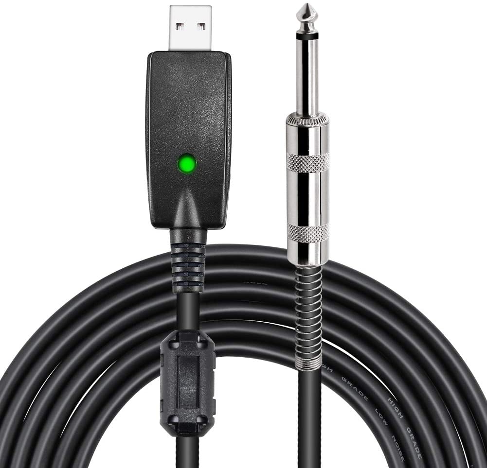 10FT USB Guitar Cable -USB 2.0 Interface Male to 6.35mm 1/4" Mono TS Male Electric Guitar Cable Studio Audio Cable Connector Cords Adapter for Instruments Recording Singing etc - Image 2
