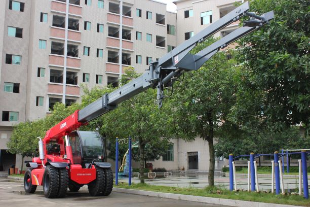 Telescopic boom extended for high-reach lifting