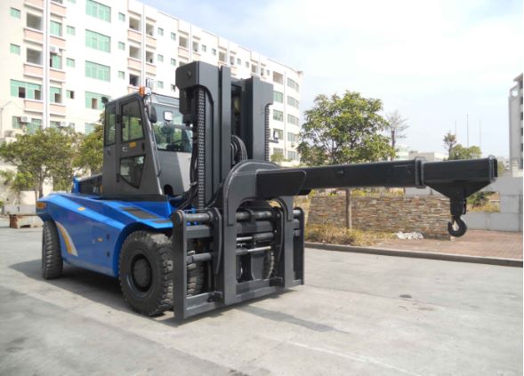 12-ton diesel forklift with telescopic boom crane attachment