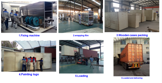 Packaging process showing wooden crates and shipping preparation