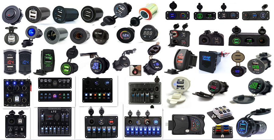 Assorted marine and automotive electrical components