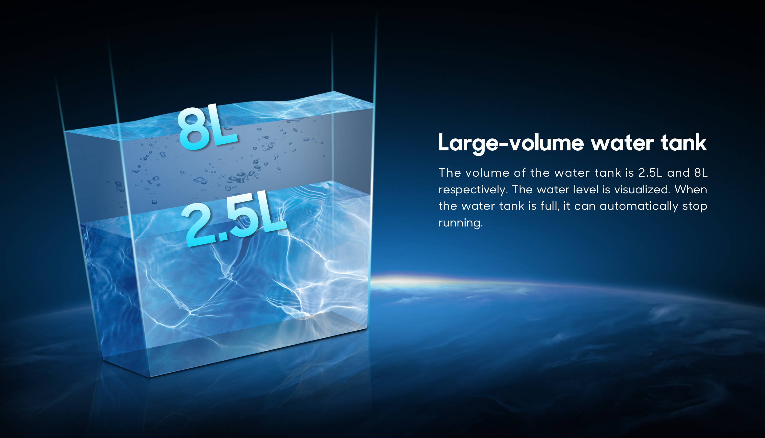 Large volume water tank with level indicator