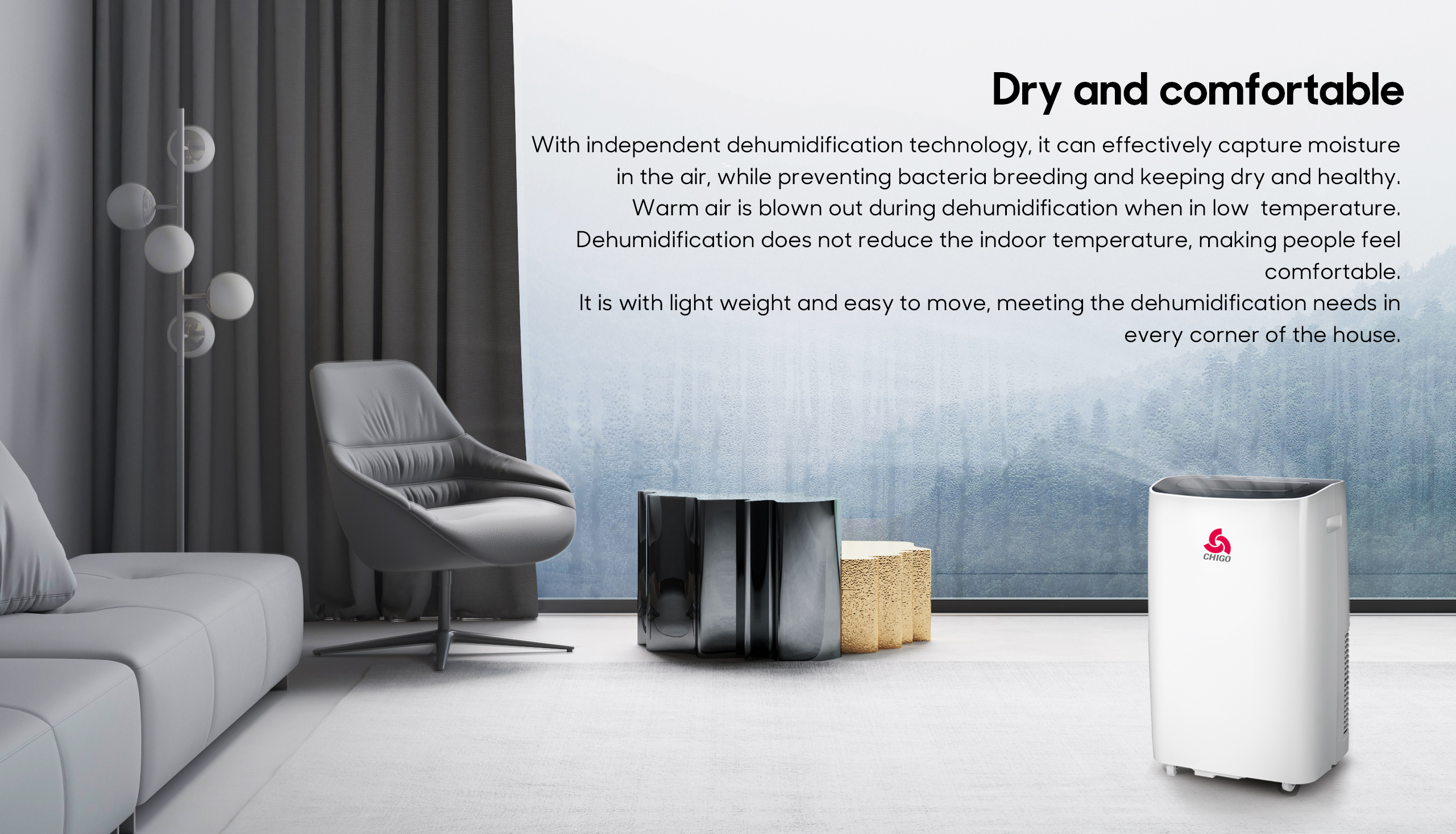 Dehumidifier air flow and comfort features