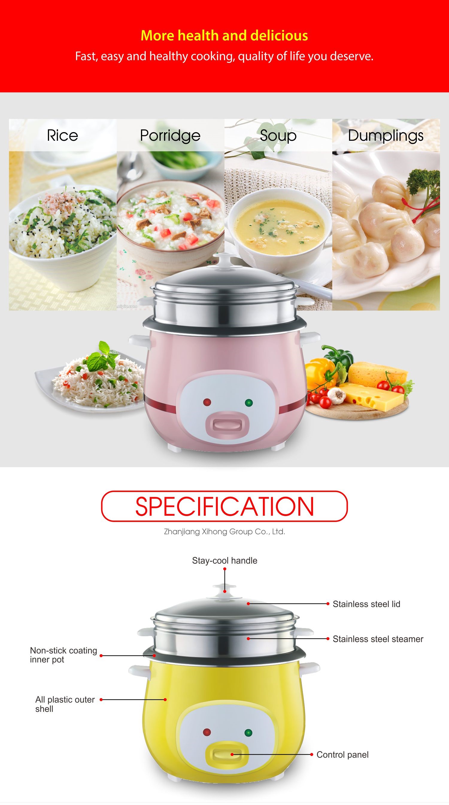 Cylinder rice cooker features and components overview