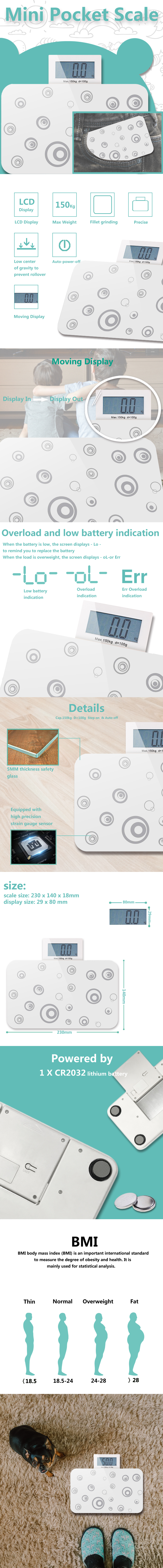 Detailed view of mini pocket body scale features