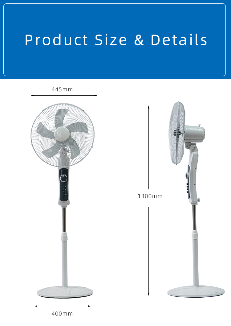Technical dimensions of the stand fan including height and base width