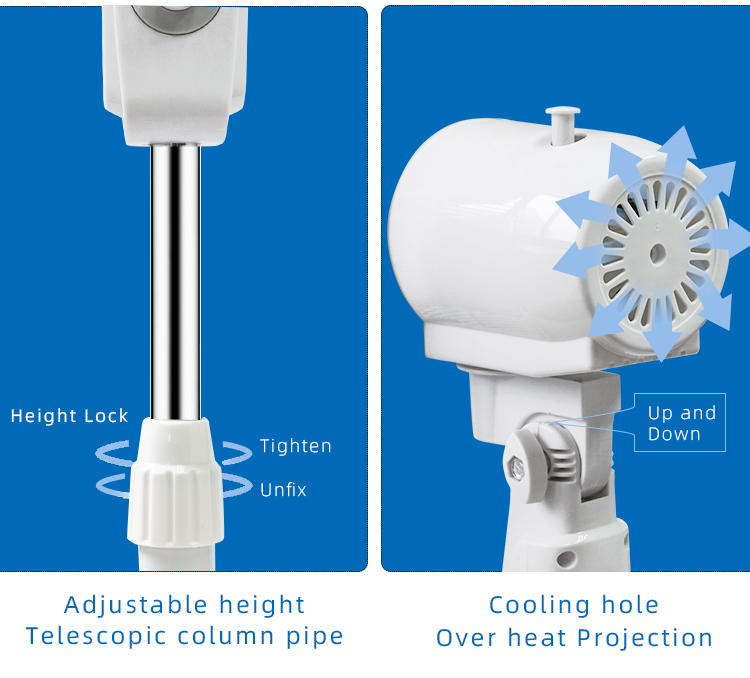 Detail of adjustable telescopic pipe and cooling holes