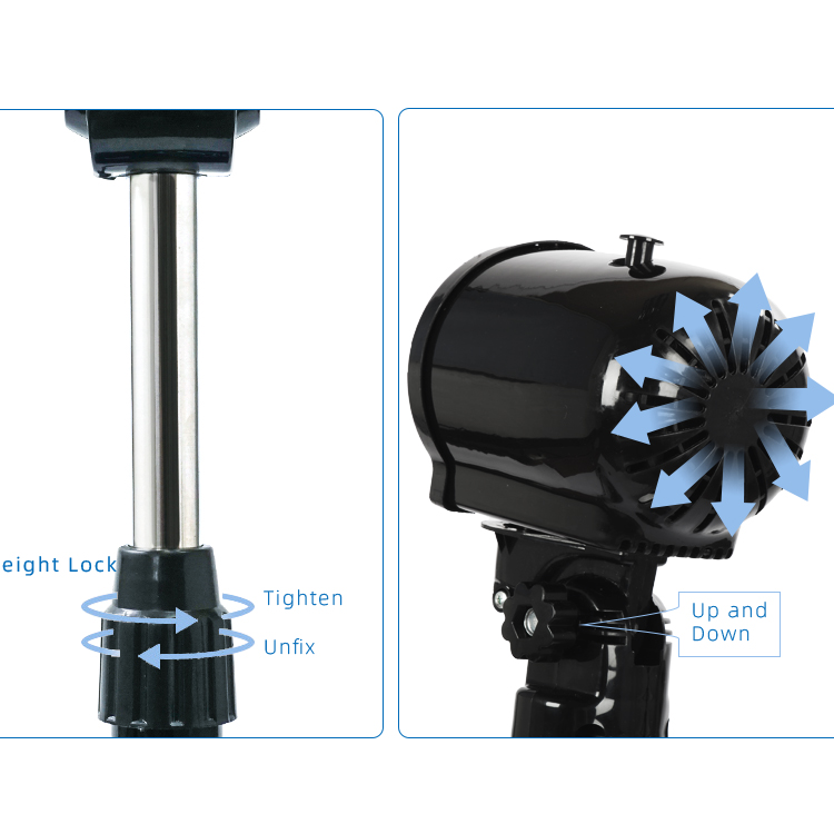 Height lock and tilt adjustment mechanism detail