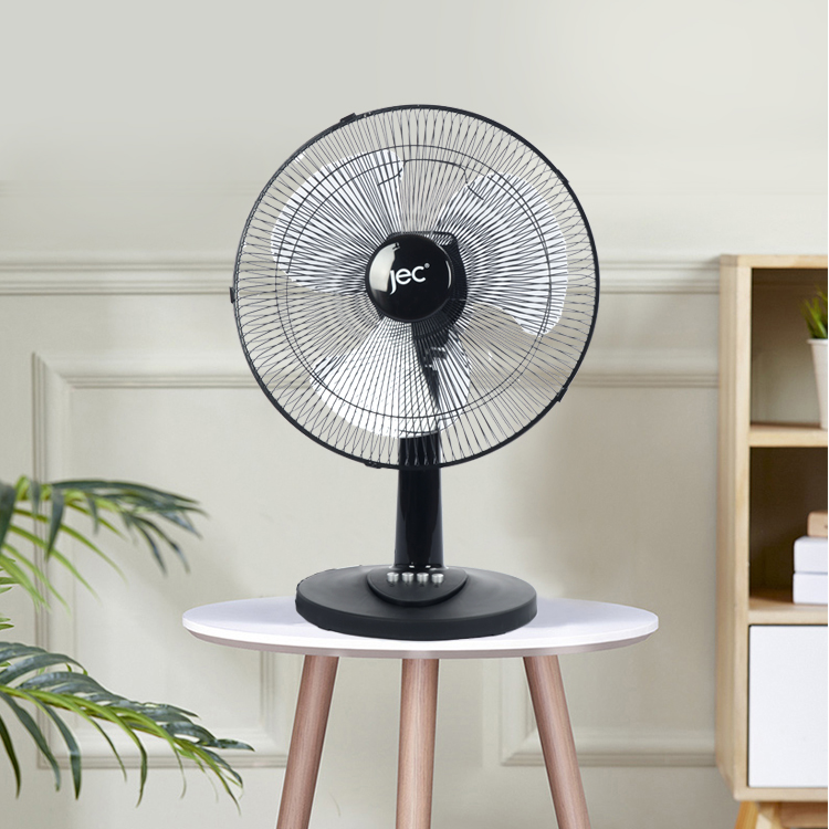 16-inch black table fan with safety grill