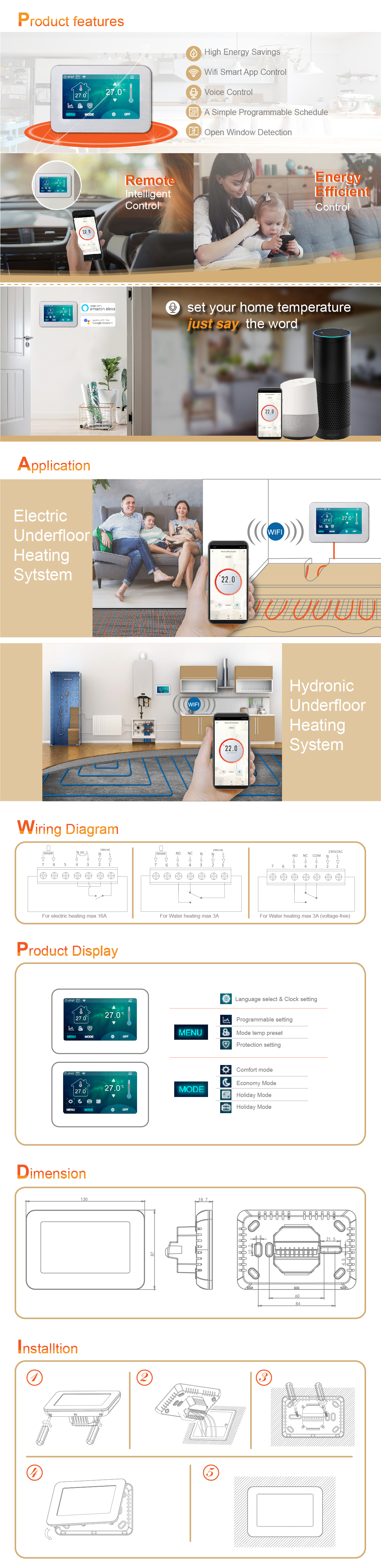 Smart WIFI Thermostat Features and Wiring Diagram