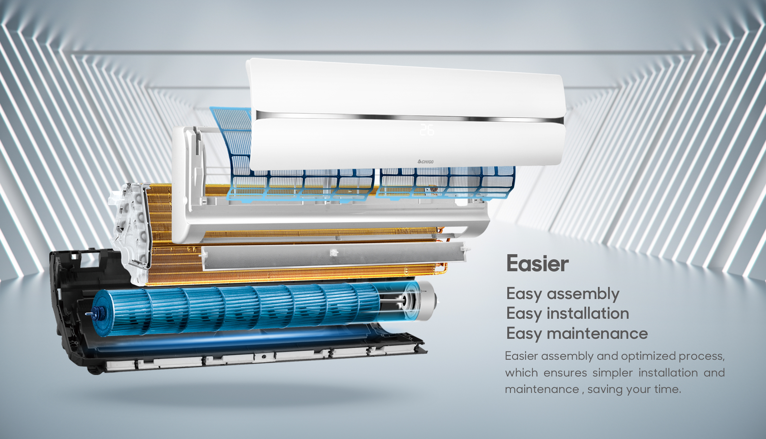 Exploded view of air conditioner components
