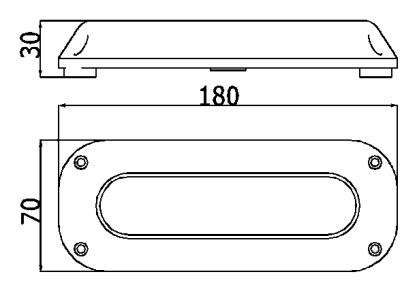 Technical drawing showing dimensions of the underwater LED light