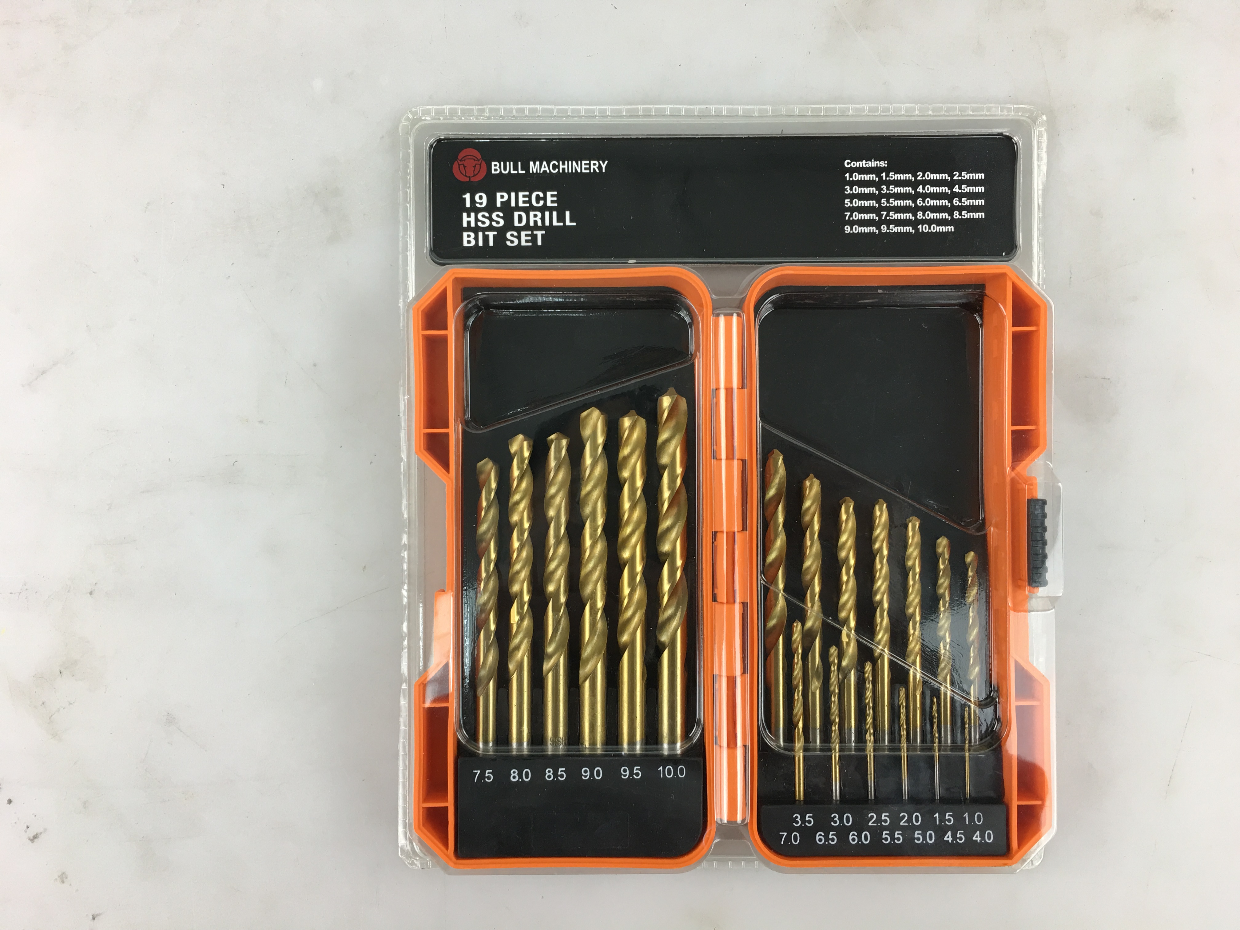 High-Speed Steel Twist Drill Bit Set, 19 Pieces
