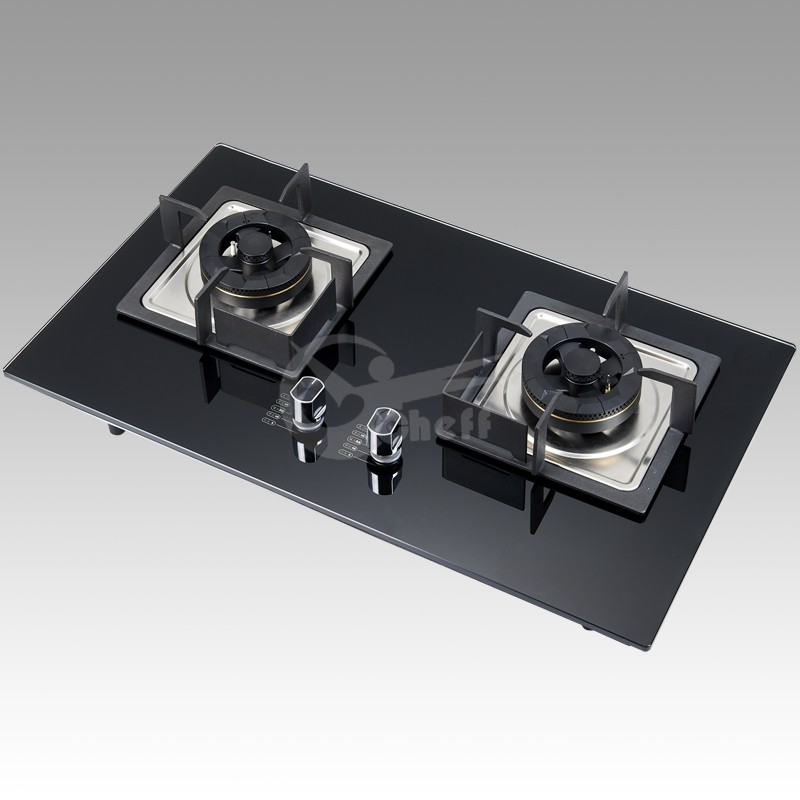 Top view of the two-burner tempered glass gas hob