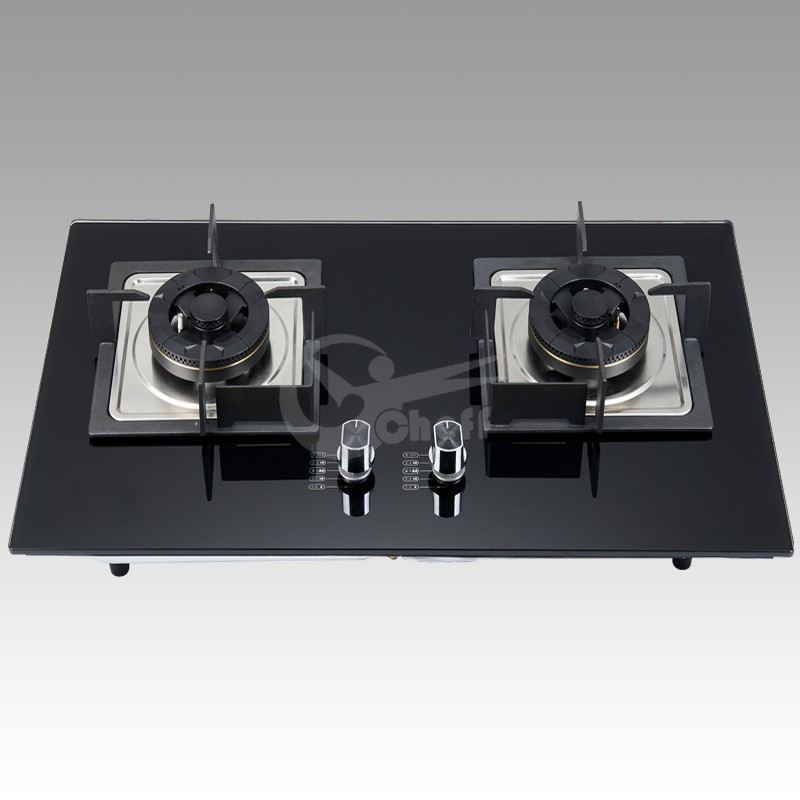 Close-up of the gas hob control knobs