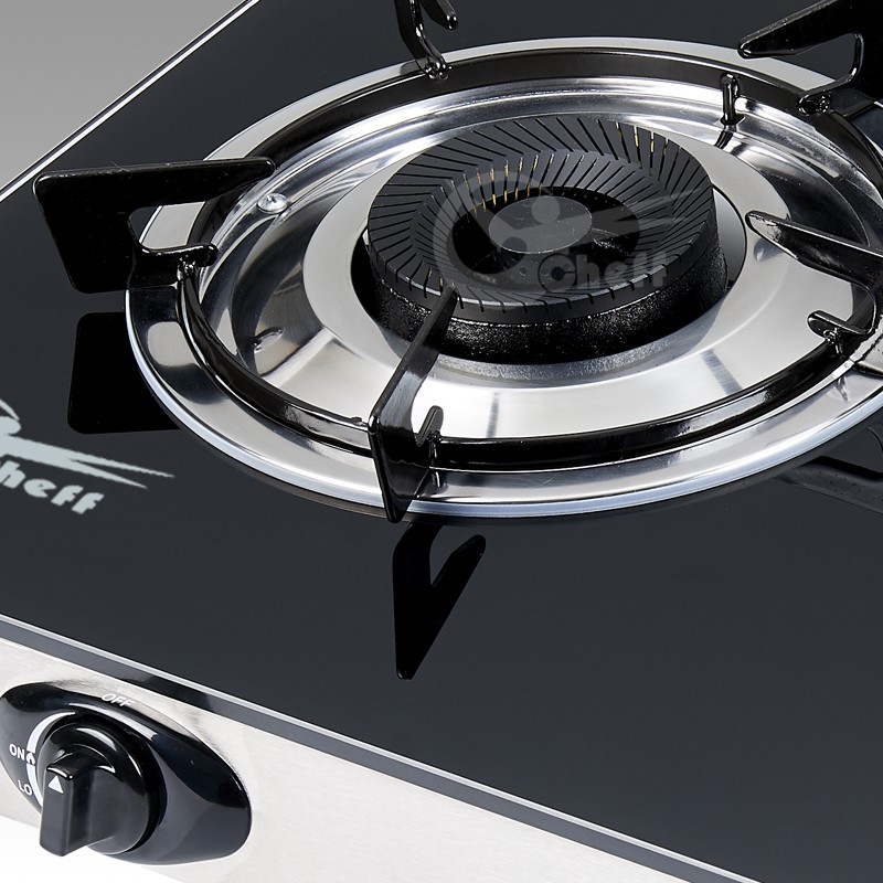 Full view of the 2-burner tempered glass gas stove