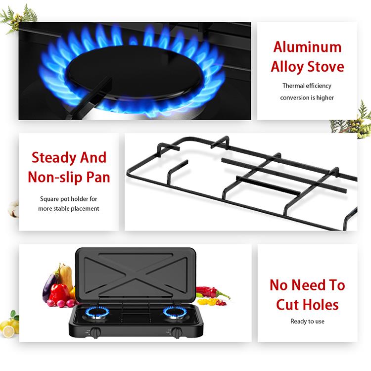 2 Burners Portable Outdoor Cooktop Camping Cooker Kitchen Gas Stove - Image 3