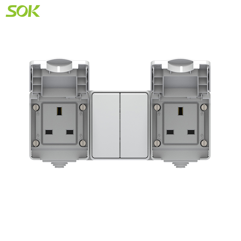 Two-Gang Light Switch with 13A Socket