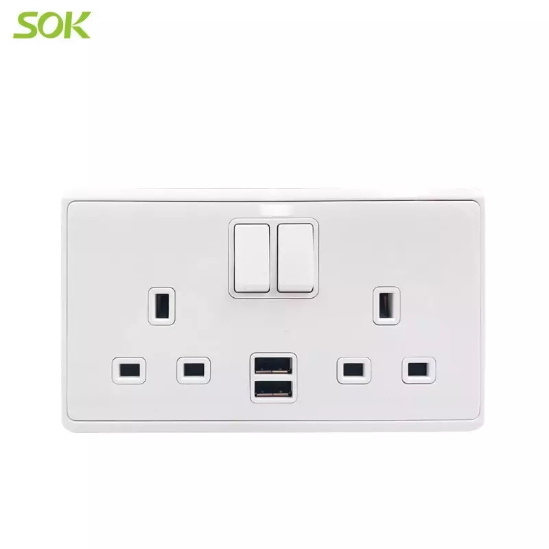 2 Gang Switch 13A BS Power Outlet With USB - Image 2