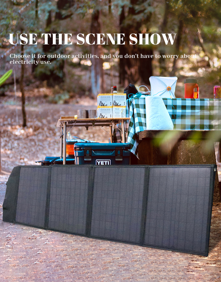 Solar panel charging a portable power station outdoors