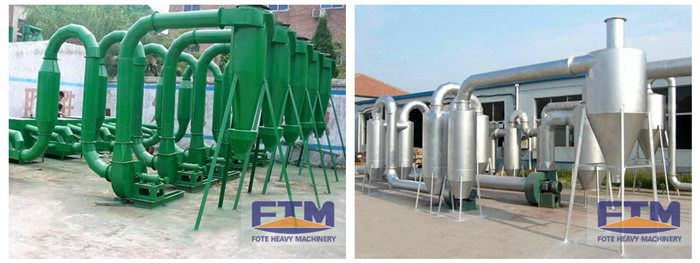 Industrial airflow dryer system with cyclones and piping