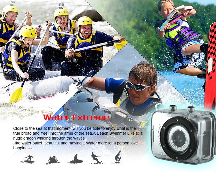Action camera used in water sports like surfing