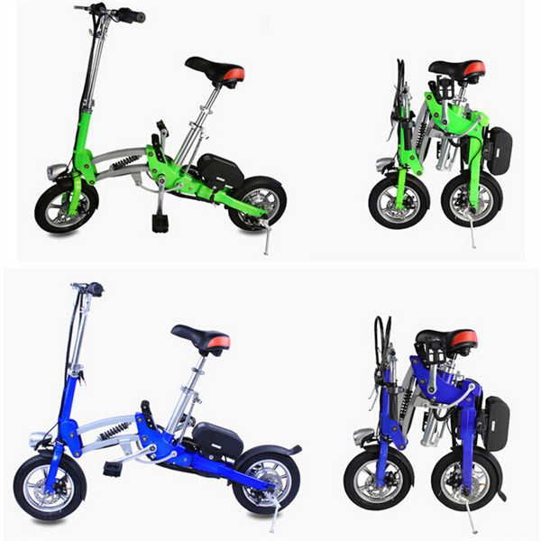 Compact foldable electric bicycle in folded and unfolded states