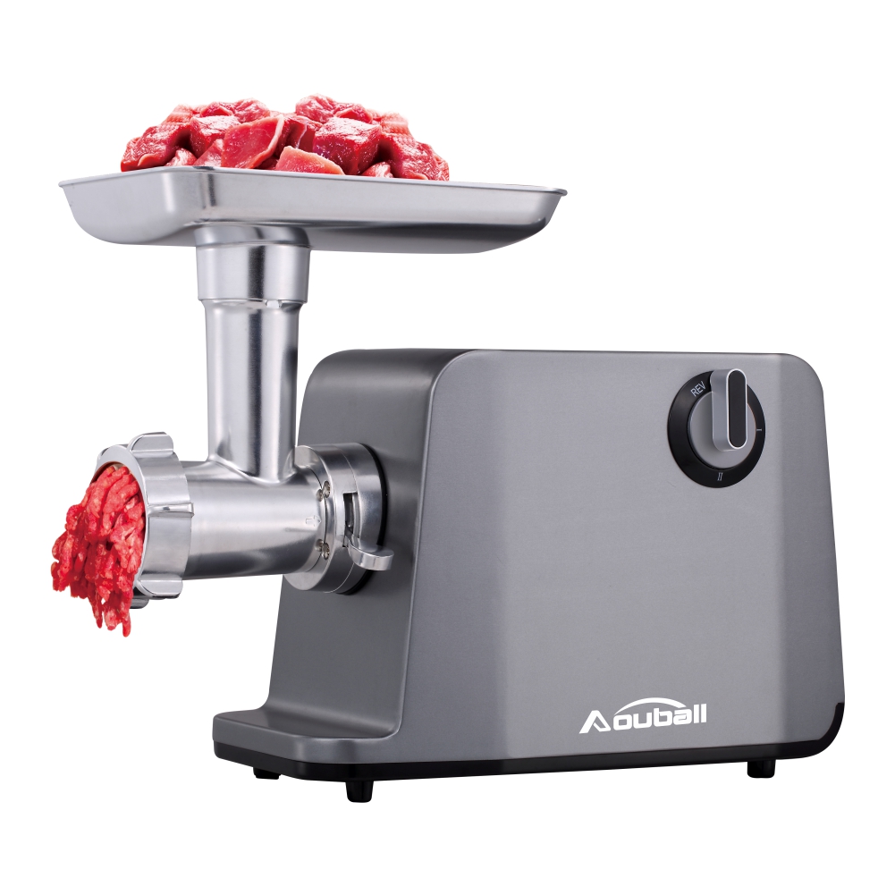 Rear view of meat grinder showing control switch and ventilation