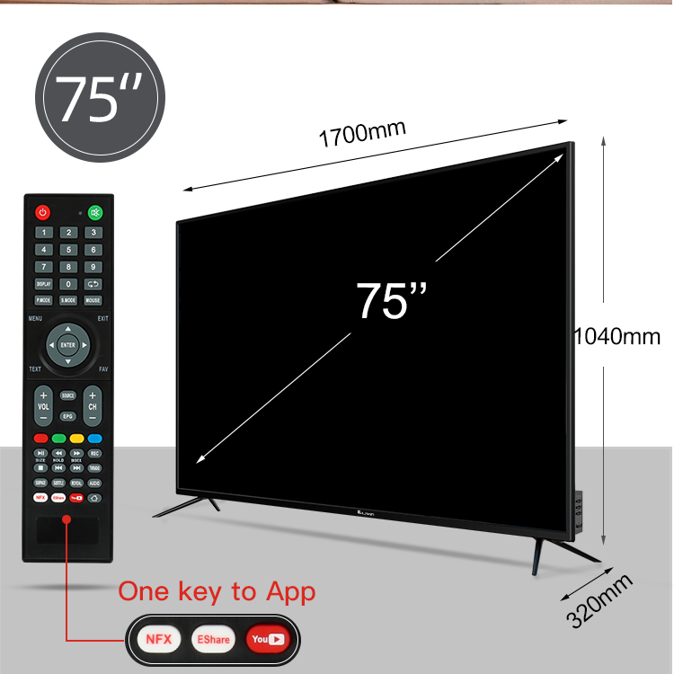 75-inch TV dimensions and remote control layout