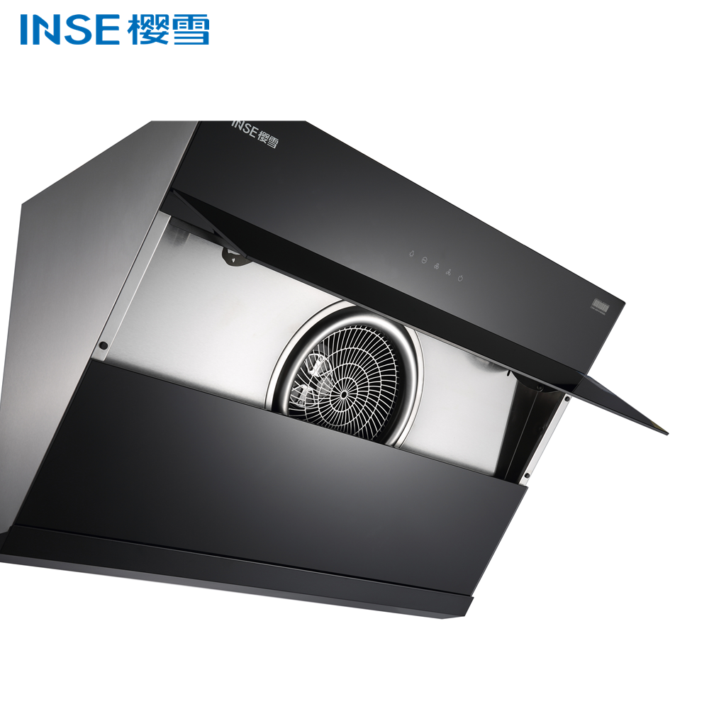 Black Crystal Tempered Glass Kitchen Range Hood with LED Lighting