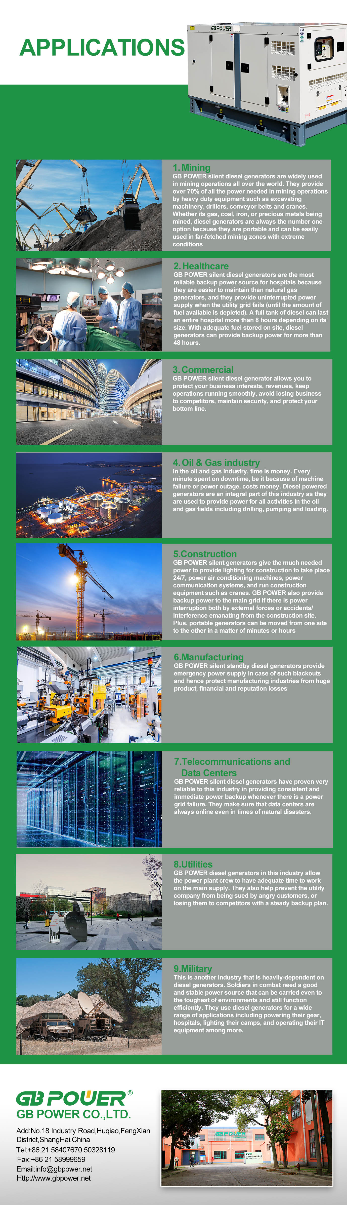 Industrial applications for silent diesel generators