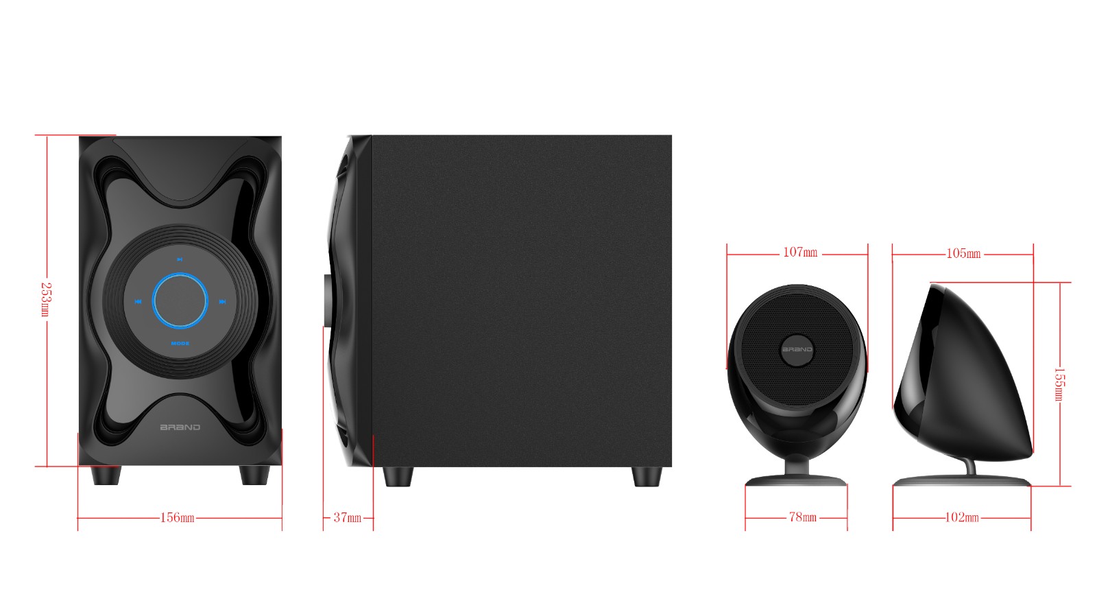 2.1 Channel Multimedia Speaker System with Bluetooth and Subwoofer