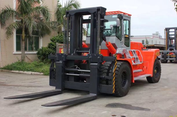Forklift with telescopic forks extended