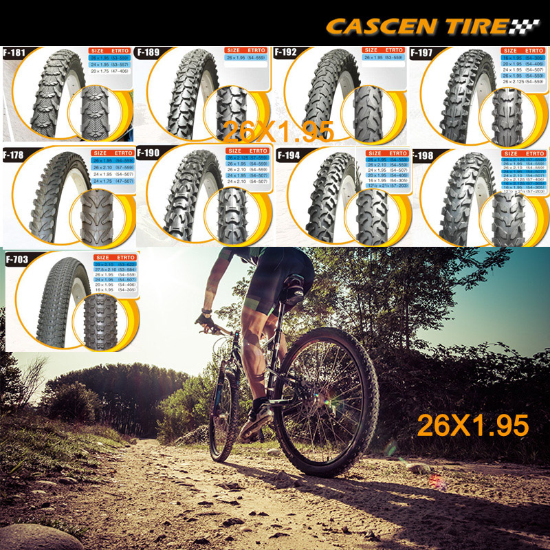 26X1.95、26X2.125、26X1.75、26X2.10、26X1 3/8、26X1 1/2X1 5/8、27X1 3/8、28X1 1/2、28X1.75、24X2.125、26X1.50、24X1.95、24X2.10、24X1.75、24X1 3/8、20X1.95、20X2.125 Bicycle tire/tyre/tube - Image 2