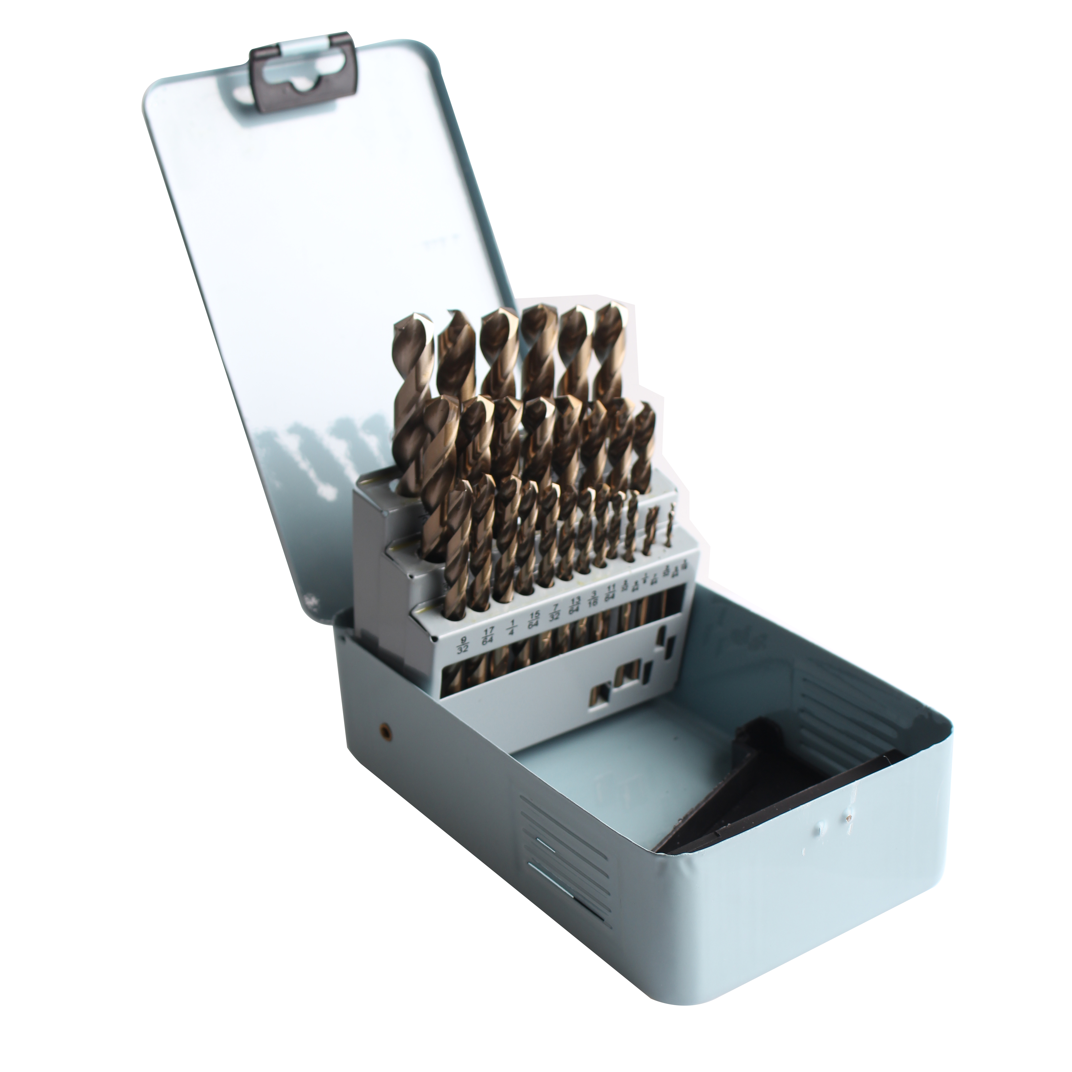 29pcs fully ground amber coated twist drill bits set in iron box - Image 2