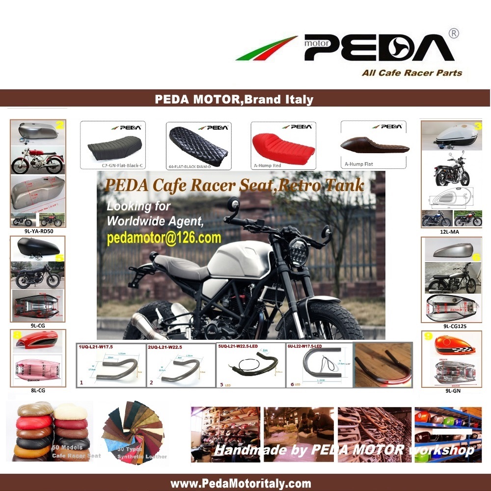 Assorted cafe racer tanks and seats