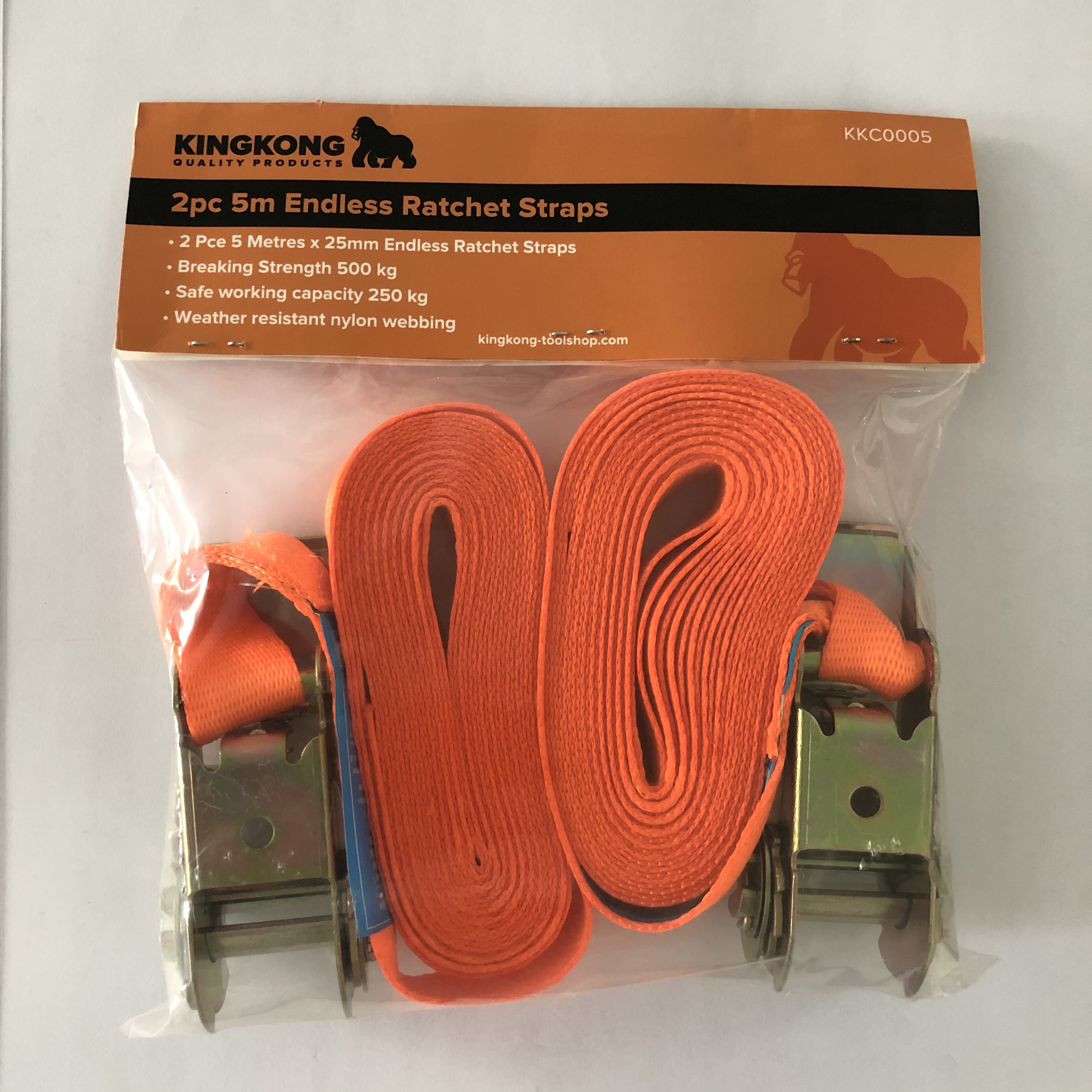 5m Endless Ratchet Straps, 25mm Width, 500kg Breaking Strength